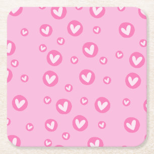 Porta-copo De Papel Quadrado Porta Copos Padrão de Corações Rosa