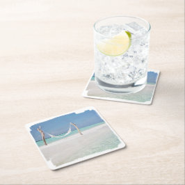 Porta-copo De Papel Quadrado Porta copos, Papel - Watercolor Beach Hammock Squa