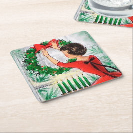 Porta-copo De Papel Quadrado Porta copos retro da senhora festa de Natal do