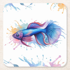 Porta-copo De Papel Quadrado Porta copos - Série Watercolor: Betta Fish