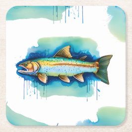 Porta-copo De Papel Quadrado Porta copos - Série Watercolor: Trout/Salmon