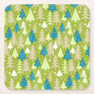 Porta-copo De Papel Quadrado Portas copos de 4" com Árvores de Natal Retroativa