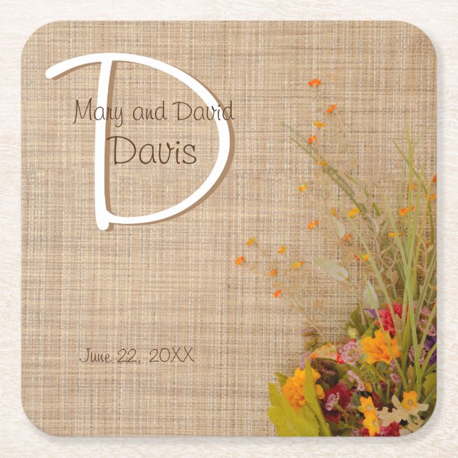 Porta-copo De Papel Quadrado Portas copos de Casamento Rustic Autumn Flowers (Frente)