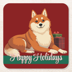 Porta-copo De Papel Quadrado Portas copos de Feriados Felizes Shiba Inu