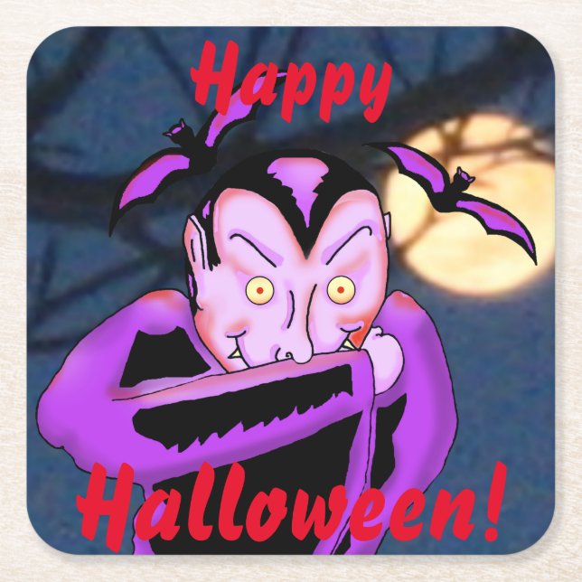 Porta-copo De Papel Quadrado Portas copos de Halloween de Vampiro (Frente)