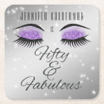 Porta-copo De Papel Quadrado Portas copos de papel de olhais pretos de 50 brilh<br><div class="desc">Celebre o marco de 50 anos com esta elegante e glamourosa torga de papel quadrado preto e roxo. Adornada com olhos brilhantes roxos e faíscas de diamante. Personalize-o com um nome. Criado pela imprensa da "Simply Farmhouse" no Zazzle.</div>