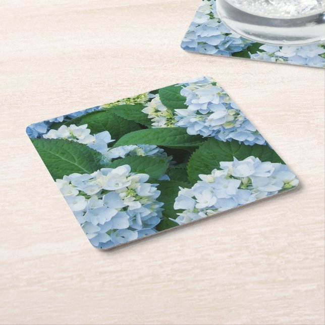 Porta-copo De Papel Quadrado Portas copos de papel Hydrangea azuis (Inclinado)