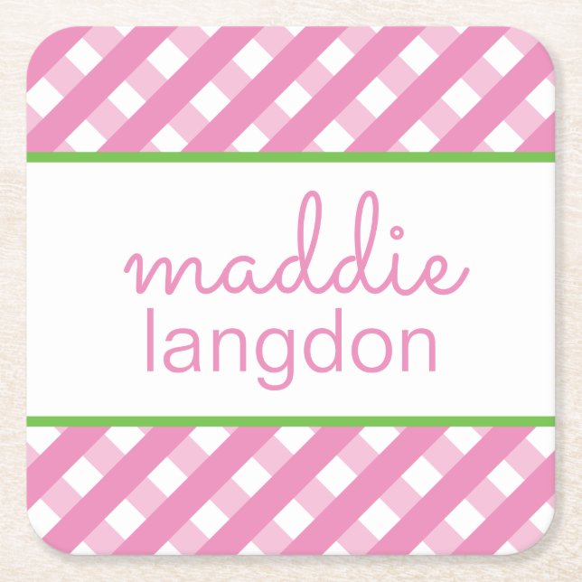 Porta-copo De Papel Quadrado Portas copos de Papel Personalizadas Gingham Cute (Frente)