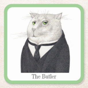 Porta-copo De Papel Quadrado PORTAS COPOS de papel quadradas CAT BUTLER + Texto