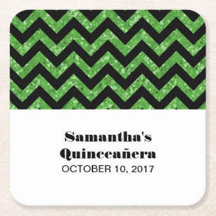 Porta-copo De Papel Quadrado Portas copos de Quinceañera Green Chevron Glitter