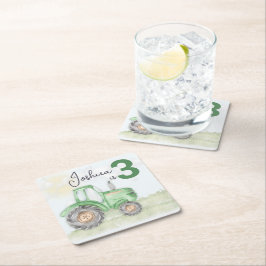 Porta-copo De Papel Quadrado Portas copos de Tema de Trator Verde Personalizado