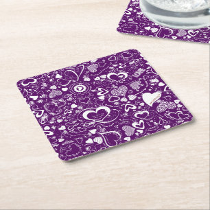 Porta-copo De Papel Quadrado Portas copos Descartáveis De Amor Cardíaco Roxo-Wh