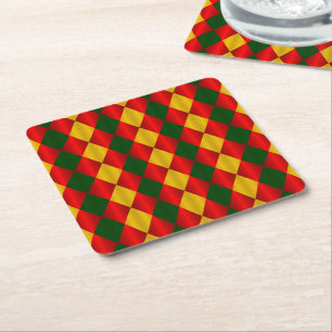 Porta-copo De Papel Quadrado Portas copos dobradas de Harlequin-Red-Green-Doura