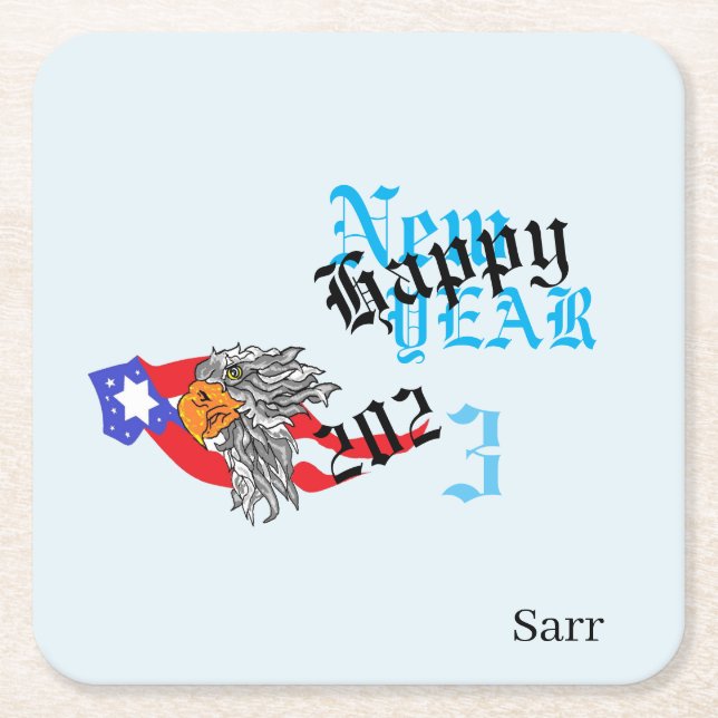 Porta-copo De Papel Quadrado Portas copos: Felizes anos novos 2023 (Frente)