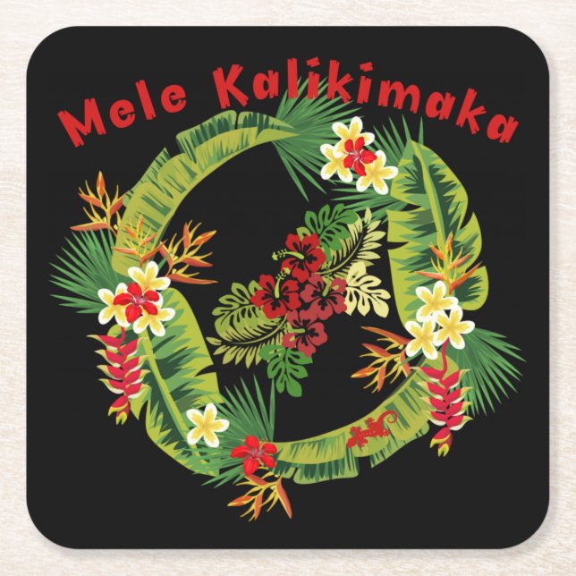 Porta-copo De Papel Quadrado Portas copos Hawaiian Mele Kalikimaka Wreath (Frente)