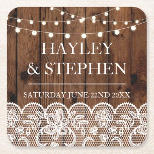 Porta-copo De Papel Quadrado Portas copos Luzes de rendas de madeira Festa de c