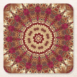 Porta-copo De Papel Quadrado Porte-copos de papel floral dourado vermelho para 
