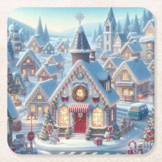 Porta-copo De Papel Quadrado Posavasos Navideño Vintage | Regalo y Decoración 