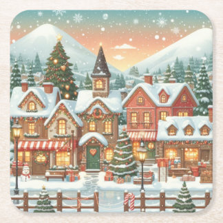 Porta-copo De Papel Quadrado Posavasos Navideño Vintage | Regalo y Decoración 