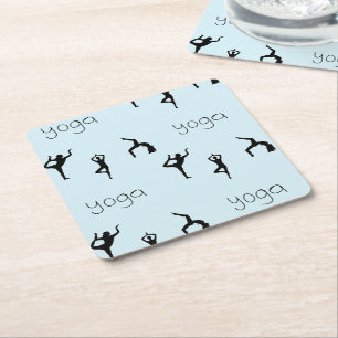 Porta-copo De Papel Quadrado poses de ioga em azul
