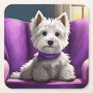 Porta-copo De Papel Quadrado Posicionado na Porta copos Roxa