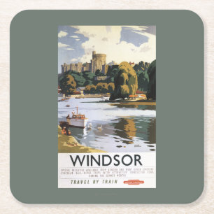 Porta-copo De Papel Quadrado Poster britânico de Tamisa do castelo de Windsor