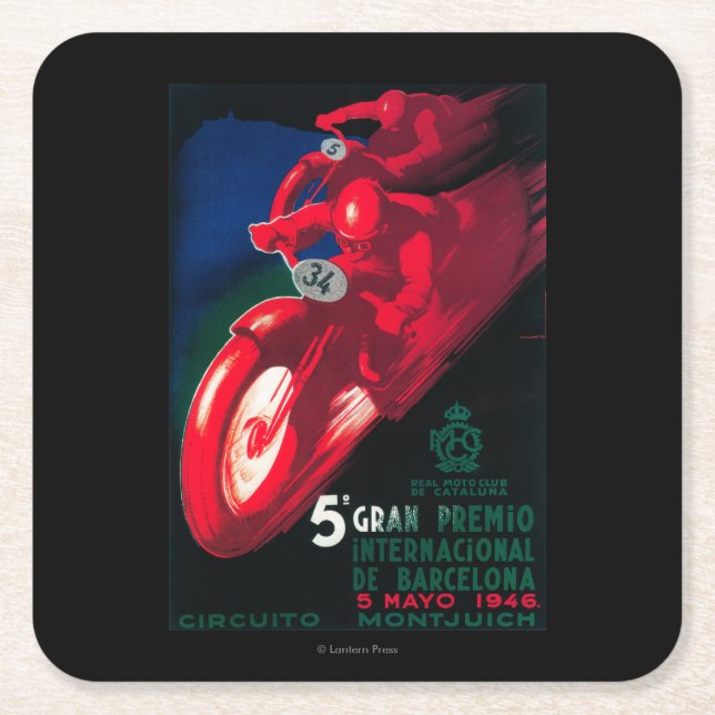Porta-copo De Papel Quadrado Poster da motocicleta de 5 Gran Premio Internat'l (Frente)