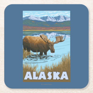 Porta-copo De Papel Quadrado Poster das viagens vintage da água potável dos