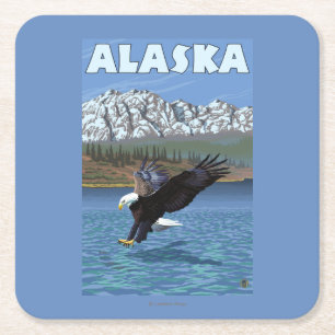 Porta-copo De Papel Quadrado Poster das viagens vintage de AlaskaBald Eagle