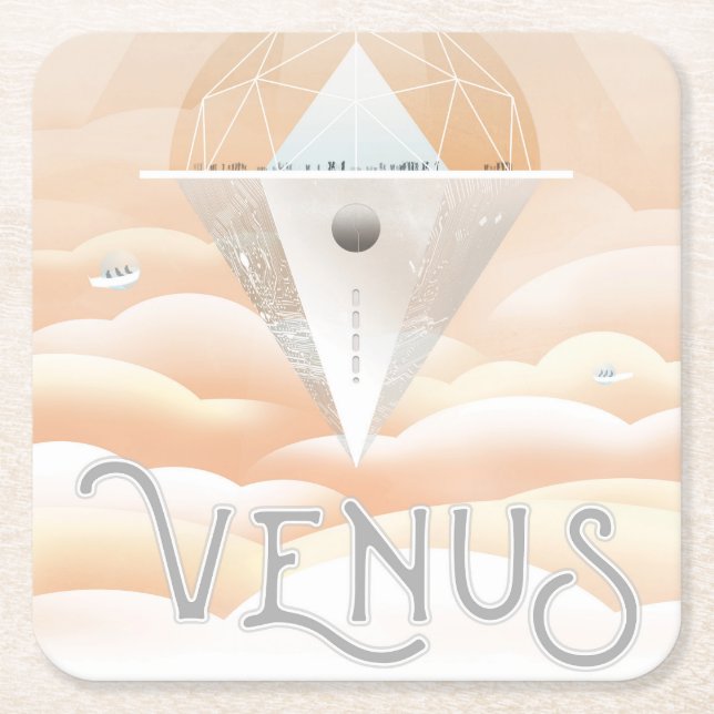 Porta-copo De Papel Quadrado Poster De Espaço Retroativo No Sistema Solar (Frente)