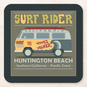 Porta-copo De Papel Quadrado Poster de Huntington Beach do cavaleiro do surf
