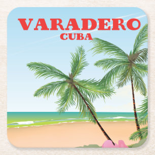 Porta-copo De Papel Quadrado Poster de viagens de praia de Varadero Cubano