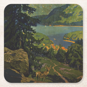 Porta-copo De Papel Quadrado Poster De viagens vintage Para As Montanhas Adiron