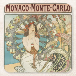 Porta-copo De Papel Quadrado Poster de Vintage Mont-Carlo por Alphonse Mucha