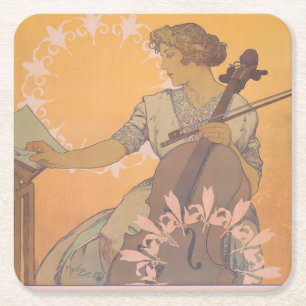 Porta-copo De Papel Quadrado Poster de Zdenka Cerny por Alphonse Mucha