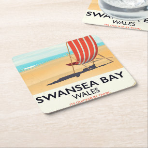Porta-copo De Papel Quadrado Poster do beira-mar de Wales da baía de Swansea