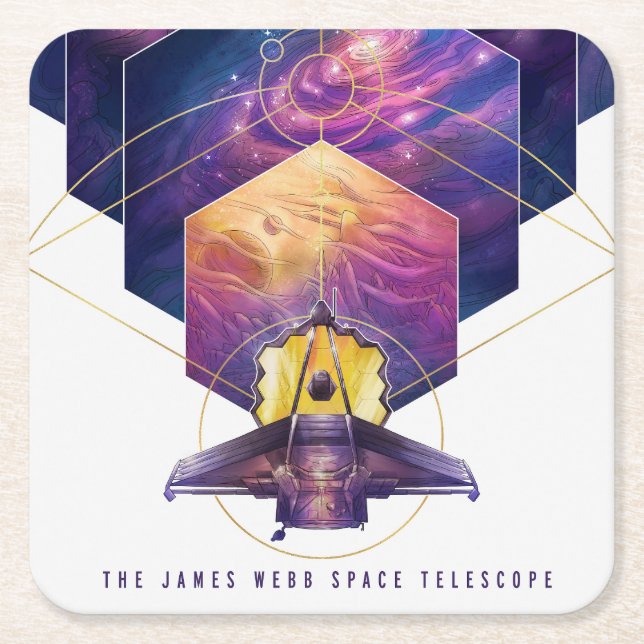 Porta-copo De Papel Quadrado Poster do Telescópio Espacial James Webb. (Frente)