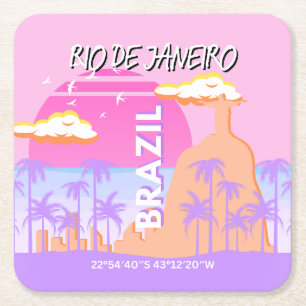 Porta-copo De Papel Quadrado Poster Viagem de Arte Rosa do Rio de Janeiro