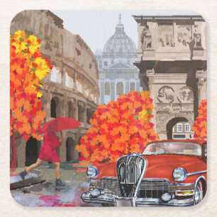 Porta-copo De Papel Quadrado Poster vintage de Roma ensopado