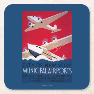 Porta-copo De Papel Quadrado Poster vintage municipal do aeroporto da Nova