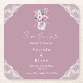 Porta-copo De Papel Quadrado Pote de Pedra com Renda Country Rosa Convite de No