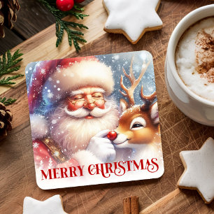 Porta-copo De Papel Quadrado Potes de Natal engraçados com Papai Noel e Rudolph