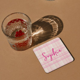 Porta-copo De Papel Quadrado Pousa-copos de papel xadrez rosa personalizado com