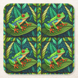 Porta-copo De Papel Quadrado Pousa-copos temáticos tropicais com folhas verdes 