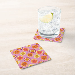 Porta-copo De Papel Quadrado Pousa de padrão de frutas tropicais havaianas Rosa