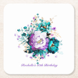 Porta-copo De Papel Quadrado Pousa-flores Turquesa, Roxo e Dourado