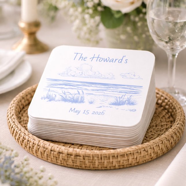 Porta-copo De Papel Quadrado Pousadas de Praia Pessoais para Casamento (Criador carregado)