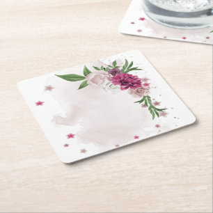 Porta-copo De Papel Quadrado praça botânica das flores brancas, cor-de-rosa