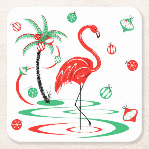 Porta-copo De Papel Quadrado Praça Flamingo Baubles de Natal vermelho