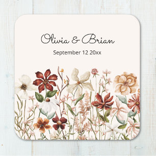 Porta-copo De Papel Quadrado Prado de Flores Silvestres Vintage Personalizado e